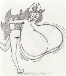 angstrom ass bottomless breasts closed_eyes female homestuck hyper_breasts jade_harley partially_clothed smile solo tail