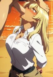 ai_generated artist_request big_ass big_breasts blonde_hair blowjob blowjob_gesture blush cum_in_mouth dark-skinned_female deep_blowjob deepthroat faceless_male fellatio fellatio_gesture higa_kana imminent_oral large_breasts licking_penis long_hair okinawa_de_suki_ni_natta_ko_ga_hougen_sugite_tsurasugiru oral oral_sex penis_in_mouth pov pov_eye_contact saliva school_uniform schoolgirl spread_mouth submissive_female