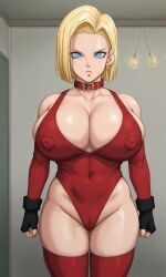 ai_generated android_18 android_18_(majin_buu_saga) big_breasts big_nipples black_gloves blonde_hair blue_eyes brainwashing collar dragon_ball dragon_ball_z fingerless_gloves gloves huge_breasts huge_nipples hypnosis hypnosis large_breasts leotard mind_control pendulum pixai red_collar short_hair tagme venus_body voluptuous voluptuous_female