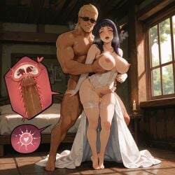 ai_generated bedroom black_hair blonde_hair cheating cheating_wife cum cum_in_pussy cum_inside dark-skinned_male fertilization fyssok grabbing groping heart heart-shaped_pupils hime_cut hyuuga_hinata impregnation indoors internal_cumshot interracial killer_bee large_breasts large_penis long_hair muscular_male naruto ovum perky_breasts saliva sex sex_from_behind slicked_back_hair sperm_cell stable_diffusion standing standing_sex sunglasses sweat thighhighs wedding_dress wedding_lingerie x-ray