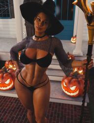 1girls 3d abs asian asian_female athletic athletic_female big_ass big_breasts cleavage curvy dark-skinned_female dark_skin entitledgoose halloween halloween_costume kitana kitana_(new_era) lingerie looking_at_viewer mortal_kombat mortal_kombat_1_(2023) solo standing witch_hat