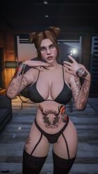 amelia_waters ass ass blue_eyes bra breasts breasts breasts brown_hair cleavage glasses grand_theft_auto grand_theft_auto_online grand_theft_auto_v hair_bun mirror mirror_selfie nopixel nullinvoid red_lipstick selfie standing stockings tattoo tattoo_on_arm tattoo_on_back tattoo_on_belly tattoo_on_legs tattooed_arm tattoos thick_ass thick_thighs thong