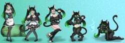 animal_humanoid anthro ass black_fur breasts cat_ears cat_girl cat_humanoid cat_tail catgirl clothing domestic_cat dress felid felid_humanoid feline glasses luxianne mammal sequence shrinking tharkis transformation witch witch_hat