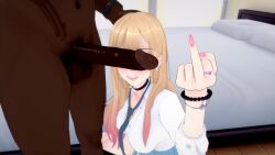 1boy 1girls airu17 big_penis blonde_hair cheating cuckold dark-skinned_male huge_cock kitagawa_marin middle_finger netorare ntr sono_bisque_doll_wa_koi_wo_suru