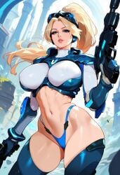 1girls 2d ai_generated bikini blonde_hair bodysuit female female_focus female_only gun large_ass large_breasts nova_(starcraft) outdoors panties ponytail solo solo_female solo_focus starcraft starcraft_2 tagme