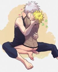 2boys age_difference ass bare_ass bare_legs bare_thighs barefoot blonde_hair blush bottomless chawantake closed_eyes clothed clothing cuddle cuddling embrace embracing embracing_another facial_markings feet fishnet fishnet_shirt fishnets gay hand_on_head hatake_kakashi heart hi_res high_resolution highres kakashi_hatake kissing kneeling light-skinned_male light_skin love_hearts male male/male male_focus male_only naruto naruto_(classic) naruto_(series) naruto_shippuden naruto_uzumaki no_panties older_male older_man_and_younger_boy on_knees pale-skinned_male pale_skin partially_clothed romantic romantic_ambiance romantic_couple shounen_jump shueisha silver_hair sitting soles spiky_hair student teacher teacher_and_student teen teen_boy teenager toes twink uzumaki_naruto very_high_resolution weekly_shonen_jump weekly_shounen_jump whisker_markings whiskers wholesome yaoi yellow_hair younger_male