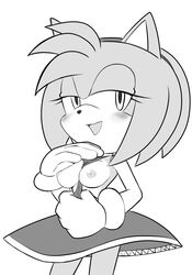 1girls amy_rose breasts clothes_between_breasts clothing fixink headband hedgehog inverted_nipples monochrome presenting_breasts sketch sonic_(series)