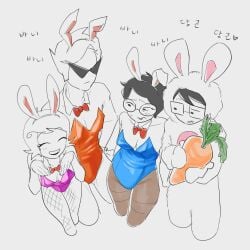 black_hair black_hair_female black_hair_male bowtie bowtie_collar bunny bunny_costume bunny_suit bunnysuit color colored curly_hair curly_hair_female dirk_strider easter_bunny female fishnets glasses headgear headwear homestuck jake_english jane_crocker kmunc1 male no_background pale-skinned_female pale-skinned_male pale_skin partially_colored playboy_bunny roxy_lalonde sfw shades short_hair short_hair_female short_hair_male spiky_hair suggestive sunglasses tie white_skin