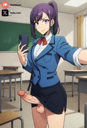 1futa ai_generated breasts cock colored dick futa_only futanari futanari futanari/female light_skin light_skinned_futanari long_hair nickythecreator penis ponytail school_uniform selfie selfie_pose sexy sexy_body sexy_pose testicles veiny_penis violet_eyes violet_hair