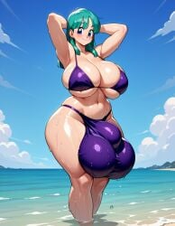 1futa ai_generated aqua_eyes aqua_hair artist_name balls big_balls big_breasts bulge bulma_(dragon_ball) bulma_briefs bulma_briefs_(frieza_saga) dragon_ball dragon_ball_z futa_only futanari futazeta huge_cock large_breasts legs penis solo solo_focus uncensored