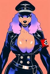 ai_generated breasts_bigger_than_head eyeshadow female_furry furry furry_focus furry_only long_hair looking_at_viewer mature_female milf military_uniform nazi novelai poodle