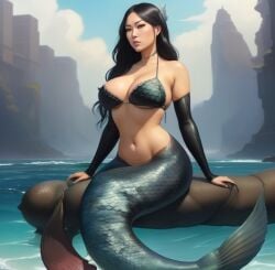 ai_generated asian asian_female big_breasts merfolk mermaid mermaid_tail pornpen thicc wide_hips