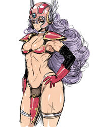 1girls 2013 3:4 abs armor armpits bikini_armor choker clothing curly_hair dragon_quest dragon_quest_iii female female_only gloves green_eyes hair_between_eyes hand_on_hip helmet highres jewelry loincloth long_hair looking_at_viewer muscles navel poin purple_hair red_gloves revealing_clothes scar scar_on_leg shoulder_pads simple_background small_breasts smirk soldier_(dq3) solo standing thick_thighs thigh_strap thighs tomboy toned toned_female very_long_hair white_background wide_hips winged_helmet wings