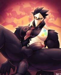 2021 anal anal_sex anthro avian balls barazoku black_balls bottomless bottomless_male clothed clothing darkner deltarune detailed_background gay gay_anal gay_sex genitals glans hi_res humanoid_genitalia humanoid_penis male male/male necktie pantsless partially_clothed penetration penis pink_glans sex swatch_(deltarune) swatchling_(deltarune) topwear undertale_(series) vein veiny_penis vest video_games voviat