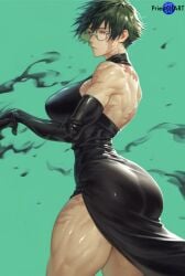 1girls ai_generated big_ass big_breasts big_butt black_dress burn_scar color dress elbow_gloves female female_focus female_only fit_female from_side glasses green_hair huge_ass huge_butt jujutsu_kaisen large_ass large_breasts large_butt muscular muscular_male priestofart scar short_hair simple_background solo solo_female solo_focus tagme tagme_(artist) tagme_(character) thick_thighs watermark zenin_maki