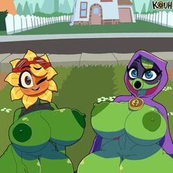 1:1 2girls big_breasts bottomless breasts clothed clothing detailed_background duo electronic_arts elemental_creature elemental_humanoid erect_nipples eyewear eyewear_on_head female flora_fauna flower flower_creature genitals green_body green_nipples green_shadow_(pvz) hi_res hood huge_breasts humanoid kouh looking_at_viewer multiple_girls nipples not_furry one_eye_closed peashooter_(pvz) plant plant_humanoid plantie plants_vs_zombies plants_vs_zombies:_heroes popcap_games pussy raised_clothing raised_shirt raised_topwear shirt solar_flare_(pvz) sunflower_(pvz) sunglasses sunglasses_on_head thick_thighs topwear video_games wink