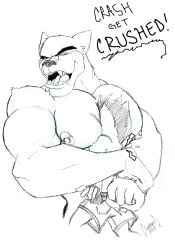 10s 2018 2boys anthro bandicoot bara crash_(series) crash_bandicoot crushed dated male male_only monochrome nipples shorts signature tagme tasmanian_tiger tiger tiny_tiger video_games xneobeastx