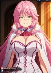 ai_generated bad_girl big_breasts evil_girl evil_smile female female_focus flare_arlgrande_jioral green_eyes kaifuku_jutsushi_no_yarinaoshi looking_at_viewer pink_hair pixiv princess redo_of_healer smile