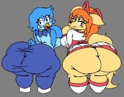 2024 2d 2d_(artwork) 2d_artwork 2girls anthro ass avian big_ass big_breasts big_butt bird bird_girl blue_hair booty breasts bubble_ass bubble_butt butt canid canine ceroba_ketsukane clothed clothed_female dat_ass digital_art digital_drawing_(artwork) digital_media_(artwork) dress faucyv fox fox_girl furry furry_female huge_ass huge_butt jeans martlet_(undertale_yellow) orange_hair undertale_yellow yellow_fur