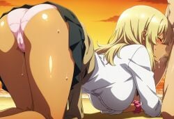 ai_generated artist_request ass ass_focus big_ass big_breasts blonde_hair blowjob blowjob_gesture blush dark-skinned_female faceless_male fellatio fellatio_gesture higa_kana imminent_oral large_ass large_breasts licking_penis long_hair okinawa_de_suki_ni_natta_ko_ga_hougen_sugite_tsurasugiru oral oral_sex panties penis_in_mouth pov pov_eye_contact pussy saliva school_uniform schoolgirl spread_mouth submissive_female