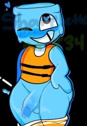 <3 <3_eyes blue_body blush cock dandy's_world dandys_world drawing_is_better_than_ai finn_(dandy's_world) fishbowl fishing_rod heart-shaped_pupils life_jacket missing_tooth penis remake roblox roblox_game sharplette_(artist)