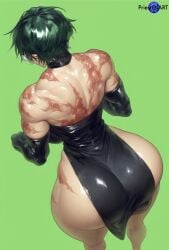 1girls ai_generated big_ass big_breasts big_butt black_dress burn_scar color dress elbow_gloves female female_focus female_only fit_female from_above from_behind glasses green_hair huge_ass jujutsu_kaisen large_breasts muscular muscular_male priestofart scar short_hair simple_background solo solo_female solo_focus tagme tagme_(artist) tagme_(character) watermark zenin_maki