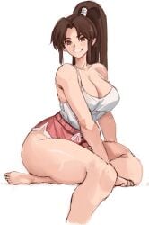 1girls asian_female ass athletic_female big_ass big_breasts big_butt breasts brown_eyes brown_hair caked_up capcom fatal_fury fighting_game huge_ass japanese_female king_of_fighters light-skinned_female light_skin mai_shiranui minishorts paag pink_shorts ponytail rakeemspoon shorts simple_background sitting smile smiling snk sports_shorts street_fighter street_fighter_6 tank_top thick_thighs thunder_thighs toned toned_female video_games voluptuous voluptuous_female white_background wide_hips