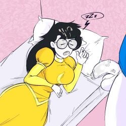 1boy balls bed clothed cum cum_in_mouth cum_on_glasses cum_string dreamself dubcon facial female glasses homestuck incest jade_harley john_egbert oral penis pineapalooza sleeping straight