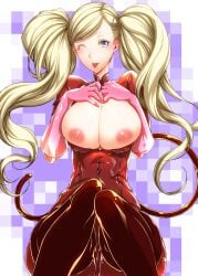 1girls ann_takamaki areola areolae big_breasts blonde_hair breasts breasts_out breasts_out_of_clothes clothing curvaceous curvy curvy_female ebido female female_focus female_only hi_res highres huge_breasts large_breasts light-skinned_female light_skin long_hair looking_at_viewer nipples pale_skin persona persona_5 phantom_thief_suit slim_waist smile smiling smiling_at_viewer solo solo_female solo_focus thick_thighs thighs topless wide_hips