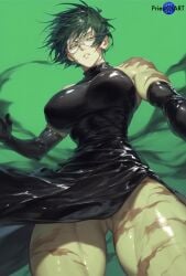 1girls ai_generated big_breasts black_dress burn_scar color dress elbow_gloves female female_focus female_only fit_female from_below front_view glasses green_hair jujutsu_kaisen large_breasts muscular muscular_male priestofart scar short_hair simple_background solo solo_female solo_focus tagme tagme_(artist) tagme_(character) watermark zenin_maki