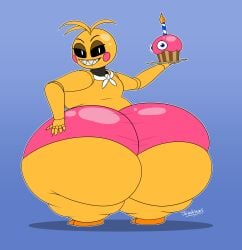 2025 absurd_res ambiguous_gender animatronic anthro ass avian bib big_breasts big_butt bird black_eyebrows black_sclera blonde_hair blue_background blue_eyes breasts butt_squish candle chicken clothing colored cupcake_(fnaf) digital_media_(artwork) duo eyebrows feet female five_nights_at_freddy's five_nights_at_freddy's_2 food food_creature galliform gallus_(genus) hair hand_on_butt hand_on_own_butt hi_res holding_plate huge_breasts huge_butt huge_thighs hyper hyper_butt hyper_thighs jeledraws looking_at_another looking_back looking_back_at_another machine orange_feet panties phasianid pink_cheeks pink_clothing pink_panties pink_underwear rear_view robot robot_anthro scottgames sharp_teeth signature simple_background smile smiling_at_viewer squish teeth thick_thighs tight_clothing topwear toy_chica_(fnaf) underwear white_bib white_clothing white_eyes white_topwear yellow_body