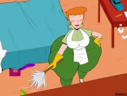 bedroom cartoon_network cleaning cleaning_tool comic dexter's_laboratory dexter's_mom dexter's_mom_and_the_secret_lab_(comic) female huge_ass jarsman_(artist) milf short_hair thick_ass thick_thighs wide_hips