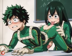 ai_generated anilingus anime boku_no_hero_academia deku femboy futa_on_femboy futa_on_male huge_cock midoriya_izuku my_hero_academia small_penis tongue tsuyu_asui