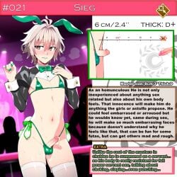 bunny_ears chart colored_nails condom_belt dick_chart fate/apocrypha fate/grand_order fate_(series) femboy lipstick penis_measuring reverse_bunnysuit sieg_(fate/apocrypha) small_penis