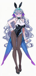 ! 1girls ai_generated blue_eyes blue_skin blue_tongue blush boobs bunny_ears bunnysuit cute embarrassed female female_only fringe hand_on_hip head_fin hi_res kitkallos_(yu-gi-oh!) leotard merfolk mermaid necklace nervous open_mouth outfit pale_skin playboy_bunny pose shoes silver_hair simple_background solo standing surprised tearlaments_kitkallos tearlaments_series_(yu-gi-oh!) thighs tiara veil white_background younger_female yu-gi-oh!