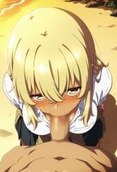 ai_generated artist_request big_ass big_breasts blonde_hair blowjob blowjob_gesture blush dark-skinned_female faceless_male fellatio fellatio_gesture higa_kana imminent_oral large_breasts licking_penis long_hair okinawa_de_suki_ni_natta_ko_ga_hougen_sugite_tsurasugiru oral oral_sex penis_in_mouth pov pov_eye_contact saliva school_uniform schoolgirl spread_mouth submissive_female