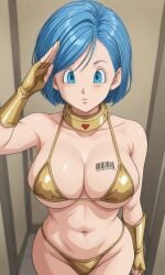 ai_generated barcode barcode_tattoo big_breasts bikini blue_eyes blue_hair brainwashed brainwashing bulma_(dragon_ball) bulma_briefs collar dragon_ball dragon_ball_super droneification dronification fingerless_gloves golden_bikini huge_breasts hypnosis hypnosis identity_death large_breasts latex_bikini mental_transformation mind_control opera_gloves permanent_transformation pixai robotization tagme tattoo utter_domination