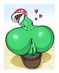 anus ass bent_over big_butt borisalien elemental_creature elemental_humanoid female flora_fauna genitals green_body heart huge_butt humanoid lips looking_back mario_(series) nintendo not_furry piranha_plant plant plant_humanoid plant_pot plantie pussy rear_view solo video_games white_lips