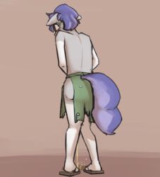 anthro bodily_fluids bottomwear clothing embarrassed equid equine fan_character genital_fluids horse loincloth looking_back male mammal peeing pony shy solo triplesevens_(artist) urine urine_stream