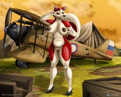 5_fingers aircraft airplane anthro areola balto_(film) big_breasts biplane black_nipples breasts bullet_hole canid canine canis clothing cloud colored_nails crate dark_areola dark_nipples detailed_background digital_media_(artwork) dirt domestic_dog el-loko erect_nipples eyebrows eyewear feet female fingers footwear footwear_only frown fur genitals grass gun hi_res high_heels holding_object huge_breasts husky jenna_(balto) mammal military mostly_nude nails nipples nordic_sled_dog nude open_toe_footwear outside plant propeller pussy ranged_weapon shoes shoes_only sky slightly_chubby solo spitz sunglasses tent thick_thighs toes vehicle weapon