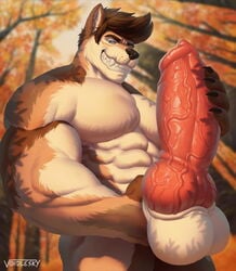 1boy abs anthro balls big_balls big_penis canid canine canis domestic_dog erection forest forest_background genitals hi_res huge_balls huge_cock husky hyper hyper_balls hyper_genitalia hyper_penis looking_at_viewer male male_only mammal muscular muscular_anthro muscular_male nature nature_background nordic_sled_dog nude outside paul_(majin764) penis plant solo spitz teeth_showing tree vein veiny_penis voidlesky