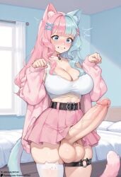 1futa ai_generated embarrassed erection futanari huge_balls huge_cock koneko_dolls large_breasts paw_pose self_upload starskyai