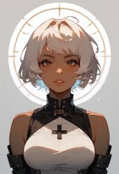 cross female halo nun short_hair white_hair