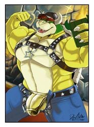 2021 anthro bara baseball_cap belt biceps big_bulge big_muscles border bottomwear bowser bulge cellphone claws clothing deadanthro denim denim_clothing eyebrows flaccid flexing genital_outline genitals hair harness hat headgear headwear hi_res holding_object holding_phone horn huge_muscles inside jeans koopa leather male male_only mario_(series) muscular muscular_anthro muscular_male navel nintendo open_mouth open_smile pants pecs penis penis_outline phone scalie selfie shell signature smartphone smile solo spiked_shell spikes spikes_(anatomy) taking_picture taking_selfie teeth tongue underwear unzipped video_games white_border