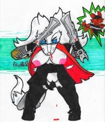 absurd_res anthro big_breasts blood bodily_fluids breasts canid canid_demon canine canis demon dragon duo eyewear fan_character female fight fighting_pose generation_5_pokemon genitals glasses hellhound hi_res hollow_knight_(franchise) hornet_(hollow_knight)_(cosplay) humanoid legendary_pokemon male male/female mammal melee_weapon mythological_canine mythological_creature mythological_scalie mythology nintendo nipples nosebleed nude nude_female pokemon pokemon_(species) pokemorph pose reshiram salyut_(artist) scalie standing swollen_vulva sword team_cherry vulva weapon wolf