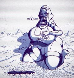 city_destruction crush giantess large_ass large_breasts mass_effect pixel_art quarian skolerin tali'zorah_nar_rayya thick_thighs