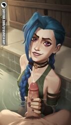ai_generated arcane bath bath_house crushesvault female halter_top handjob jinx_(league_of_legends) league_of_legends male penis tagme