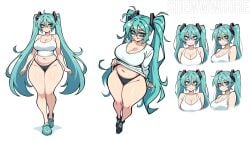 1girls bags_under_eyes big_breasts character_sheet eyelashes glasses hatsune_miku plump shewwwhore solo solo_focus thick_thighs vocaloid