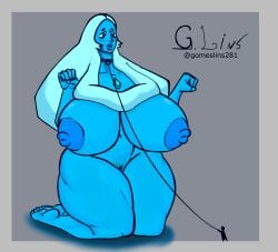 alien alien_girl big_areola big_ass big_booty big_breasts big_breasts big_butt big_lips big_nipples big_sub_small_dom blue_diamond_(steven_universe) blue_eyes blue_skin dog_collar g.lins gem_(species) gems giantess on_knees sad_face sad_sub small_dom_big_sub smaller_human steven_universe submissive_female thick_thighs white_hair