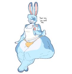 anthro ass big_butt bulge cellulite cheek_tuft clothing facial_tuft fan_character fluffy hi_res lagomorph leporid lopsalien male mammal pawpads paws rabbit shirt simple_background sitting smug_face smug_grin solo tail tank_top thick_thighs thong topwear tuft underwear white_background